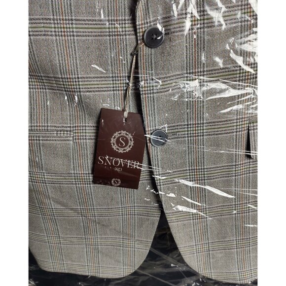 Snover Light Grey Check Blazer Men's Size 40 Modern Tailored Jacket - Picture 2 of 13